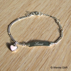 Kinderarmband Silber mit Gravur Herz rosa
