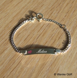 Kinderarmband Silber mit Gravur Pinkherz